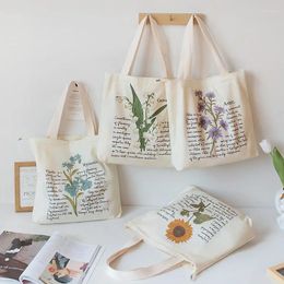 Shopping Bags Vintage Floral Canvas Shoulder Bag Women's Eco Reusable Kpop Girls Flower Vegan Graphic Handbag Tote