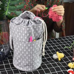 Storage Bags Yarn Bag With Drawstring Sturdy Handle Easy To Carry Large Capacity Print Pattern Round Knitting Wool