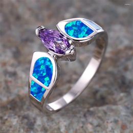 Wedding Rings Purple Crystal Marquise Stone Engagement For Women Vintage Silver Colour Blue Opal Bands Jewellery Mother's Day Gifts