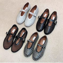 Designer Woman Ballet Sapato plano Sapato de diamante Upper Women Casual Flats Woman Mesh Upper Of Shoe Dhgate Fashion Parties Festas de ponta Sapato de renda com tamanho de caixa 35-41