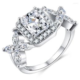 With Side Stones Utimtree Arrival White Gold Colour Rings Engagement For Women Fashion Crystal Stone Jewellery CZ Zircon Wedding Ring Lady