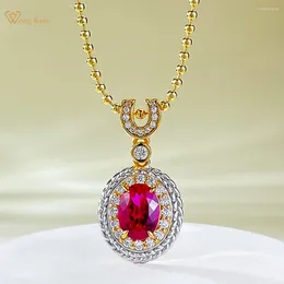 Pendants Wong Rain 18K Gold Plated 925 Sterling Silver 6 8 MM Oval Ruby High Carbon Diamond Gemstone Pendant Necklace For Women Jewelry