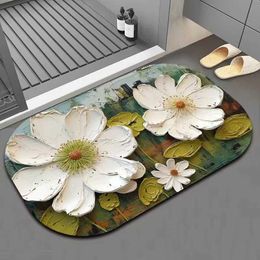 Carpets Expanding oil painting flower floor mat bathroom entrance anti slip door diatomaceous mud soft texture water absorption H240517