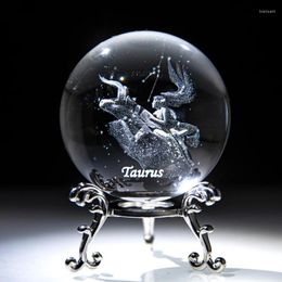 Decorative Figurines H&D 3D Laser Constellation Crystal Ball Figurine Glass Full Sphere With Metal Stand Birthday Gift Fengshui Home Decor