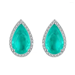 Stud Earrings Fashionable And Versatile 6 9mm Droplet Shaped Synthetic Grandmother Emerald For Women 925 Silver