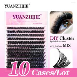 False Eyelashes YUANZHIJIE 10Cases/Lot DIY Fluffy Thick Cross Extension 144PCS Cluster C/D Curl 8-16mm&Mix Volume Lashes Makeup