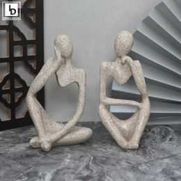 Decorative Objects Figurines Sand Color Thinker Abstract Statues Sculptures Yoga Figurine Nordic Living Room Home Decor Decoration Maison Desk Names H240516