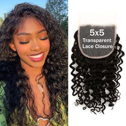 Curly Wave Closure 4x4 5x5 6x6 Lace Closure Brazilian Virgin Human Hair Pre Plucked HD Transparent Lace Closures Water Wet and Wavy Closure with Baby Hair Bella Hair