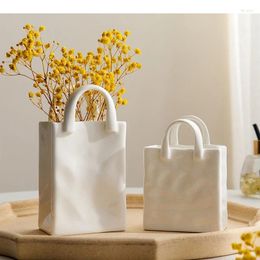 Vases Minimalist Handbag Shape Ceramic Vase Creative Plant Pots Desk Decoration Decorative Flower Arrangement Floral