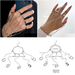 Band Rings Geometric Sier Color Chain Wrist Ring For Women Men Charm Hip Hop Open Set Couple Fashion Jewelry Drop Delivery Dhmsu