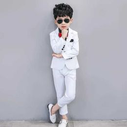 Suits Flower Boys White Jacket+Vest+Pants+Tie 4Pcs Mariage Clothing Set Children Gentleman Performance Dress Enfant Kids Wedding Suit Y240516