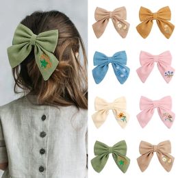 Fashion Korean Embroidery Bows Hair Clips Solid Hairpins For Girls Handmade Ribbon Barrettes Kids Butterfly Hair Pin Headwear