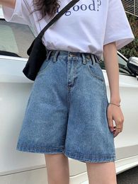 Women's Jeans HOUZHOU Blue Denim Shorts Women Basic Korean Style Baggy Short High Waist Straight Black Pants Female Summer