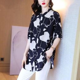 Women's Blouses Spring Summer Fashion Elegant Polo Collar Casual Versatile Western Commuting Clothes Printed Loose Shirts