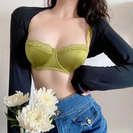 Bras Half-Cup Underwear Women's Big Breasts Show Small French Sexy Lace Push-Up Soft Steel Ring Bra