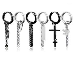 Hoop & Huggie 1PC Skeleton Star Stainless Steel Earrings Punk Black Metal Color Tassels Chain Pendant Jewelry E32013999775