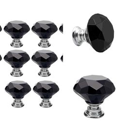 New Black 10pcs 30mm Crystal Glass Cabinet Knobs Diamond Shape Drawer Kitchen Cabinets Dresser Cupboard Wardrobe Pulls Handles