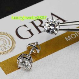 Stud Earrings 0.1-2ct D Colour Moissanite VVS1 Clarity Round Diamond 18K White Gold S925 Sterling Silver Screw Back For Women
