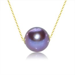 Nymf äkta högkvalitativ runda lila Edison Pearl Necklace Pendant med Real 18 K Gold Styled319 240511