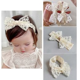 Hair Accessories White lace elastic headband baby cute childrens bow headband fashionable childrens headband baby hair accessories WX