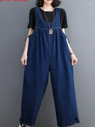 Women's Jeans Fashion Spring And Summer Solid Color Oversized Denim Overalls Women's Loose Straight Suspender Jumpsuit Wide-leg Trousers