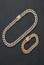 European American 12mm Hiphop Full Diamond Cuban Chains Necklace Bracelets Set Men039s Rap Rope Choker Alloy Bracelet Jewellery 3964981