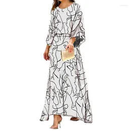 Work Dresses QIWN Spring And Autumn Round Neck Women Loose Waist Skirt Green Printed Long Sleeve Top High Half Body Suit