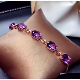 Bangle Fashion Amethyst 18K Rose Gold Color Treasure Luxury Purple Crystal Gemstone Bracelet For Women Fine Jewelry Christmas Drop D Dhdtc