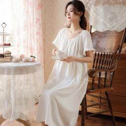 Women's Sleepwear Princess Vintage Nightgown Cotton Short Sleeves Round Neck White Night Dress Summer Thin Style Casual Long Home For Women