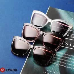 Sunglasses Frames Glasseslit Cateye Polarized Eyeglasses Spring Hinge Magnetic Clip On EyeWear Lady Optical Prescription Glasses 200633