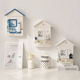 Hooks Mediterranean Wooden House Model Wall Home Decoration Shape Key Holder Box Mounted Cabinet Storage Organiser