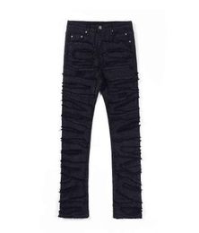 Owen Seak Men Wax Denim Jeans Cotton Gothic Men039s Clothing Coated Autumn Straight Solid Black Pants15114817
