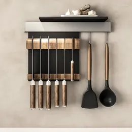 Kitchen Storage Solid Wood No-Drill Magnetic Knife Rack Wall Mounted Holder Magnet Stone Base Utensil Sorting Organiser