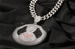 18K White Gold Plated Cartoon Panda Pendant Necklace with Rope Chain Tennis Necklace7029474