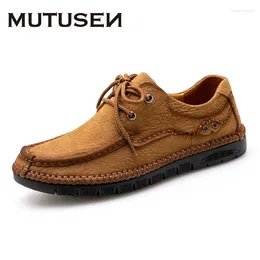 Casual Shoes Genuine Leather Men 2024 Mens Flat Low Top Moccasins Breathable Lace-Up Black Driving