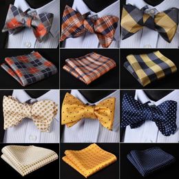 Cheque Classic 100%Silk Jacquard Woven Men Butterfly Self Bow Tie BowTie Pocket Square Handkerchief Suit Set #RC31 310p