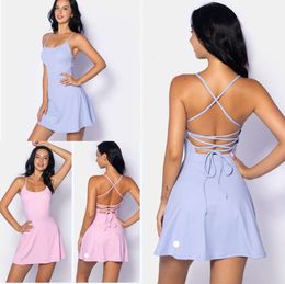 LU-1045 Kobiety Sexy Back Golf Tinnis Tunis Dress Gym Slevela Bieżo Sport Sports Active 1895ess