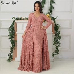 Party Dresses Blush Pink Long Sleeves Evening 2024 A-Line Handmade Flowers Pearls Fashion Gowns Real Po LA6650