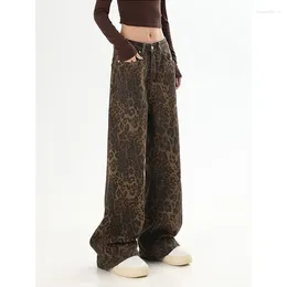 Women's Jeans Brown Leopard Print Retro Straight Tube Baggy Pants Fashion Street Winter Leggings