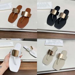 designer slippers thong sandals rubber thong sandals summer flip flops metal buckle square toe real leather sole with box 567