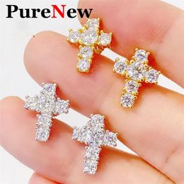 Stud Earrings Pure Cross Unisex Hip Hop Moissanite Diamond For Women And Men Original 925 Sterling Silver