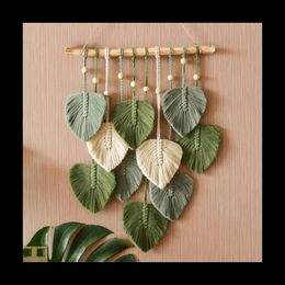 Leaf Macrame Wall Hanging Boho Room Home Decor Woven Aesthetic Wall Tapestry Home Room Wedding Decoration Green 240516