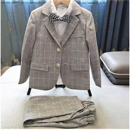 Suits Flower Boys Wedding Suit Photography Dress Kids Party Plaid Ceremony Costume Teenager Children Kids School Graduation Suit Y240516