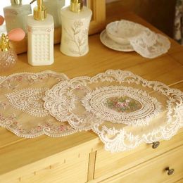 Mats Pads 1 piece for dining table floral embroidery craft mat European lace insulation board and anti slip roller coaster table mat J240514