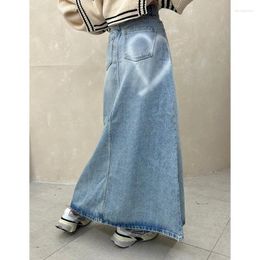 Skirts Summer Vintage Blue Women Denim Skirt Streetwear American Style Casual High Waist Ladies Slit Jean Medium And Long A-line