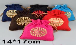 14x17 cm Embroidered Lucky Drawstring Pouch Cotton Linen Jewellery Storage Bag Chinese Style Candy Tea spices Packaging Bags 50pcsl2509200