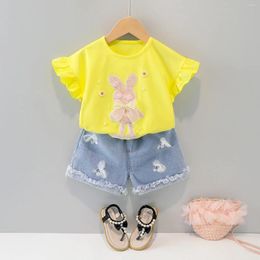 Clothing Sets Baby Girl Outfits 6-9 Months Toddler Easter Clothes Summer Cute Bow Applique Shirts Tops Denim