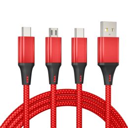 Phone Cables 2.4A Quick 3 in 1 Nylon Braided Charging Cable Micro USB Type-C for Samsung Android Charger Cord Fast 1.2m
