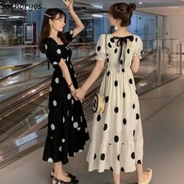 Casual Dresses Short Sleeve Women Cute Polka Dot Elegant French Vintage Design Female Clothes Party Korean Style Ruffles Midi Summer
