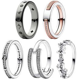 Band Rings The True 925 SterlSilver New Moon Star Signature Two tone Paving Two band RFor Womens Gifts Fashion Jewelry J240516